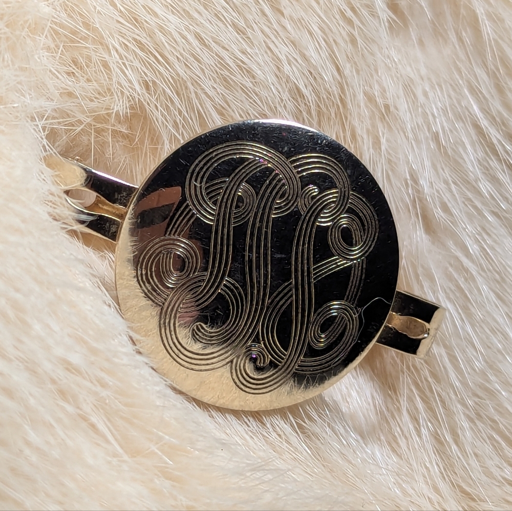 Emmons Scarf Clip Gold Engraved Holder Shirt Sweater Preppy Clean Girl Vintage